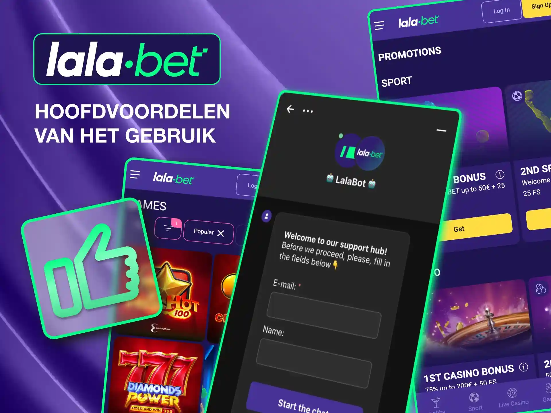 Lalabet app combines legal betting, fast performance, unique promotions, and 24/7 live support.
