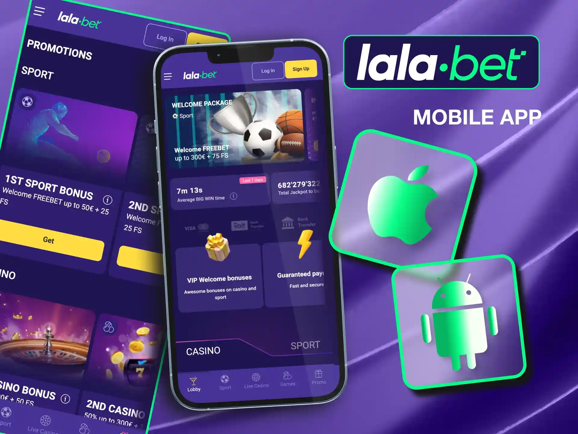 Blijf in contact met Lalabet via de mobiele app, geoptimaliseerd voor snel en handig spelen.
