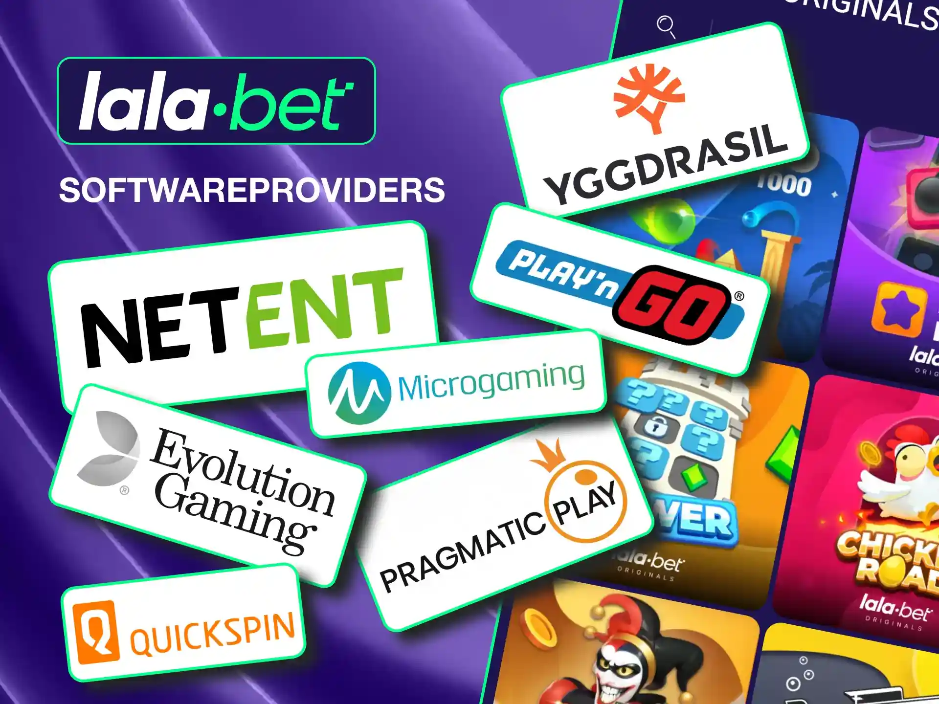 Lalabet offers games from top providers like NetEnt, Microgaming, Evolution, and more.