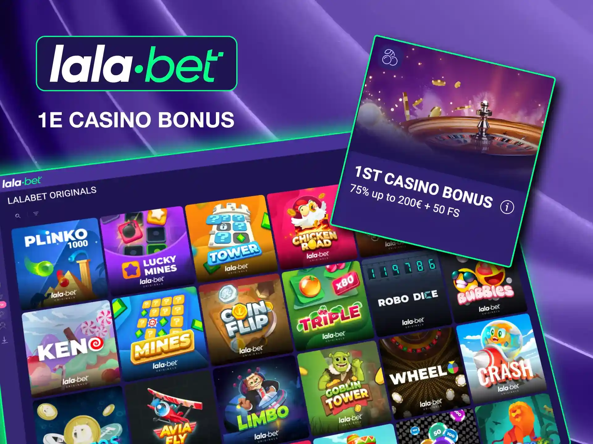 Geniet van Lalabet's casinobonus met een stortingsmatch van 75% en gratis spins, 7 dagen geldig.