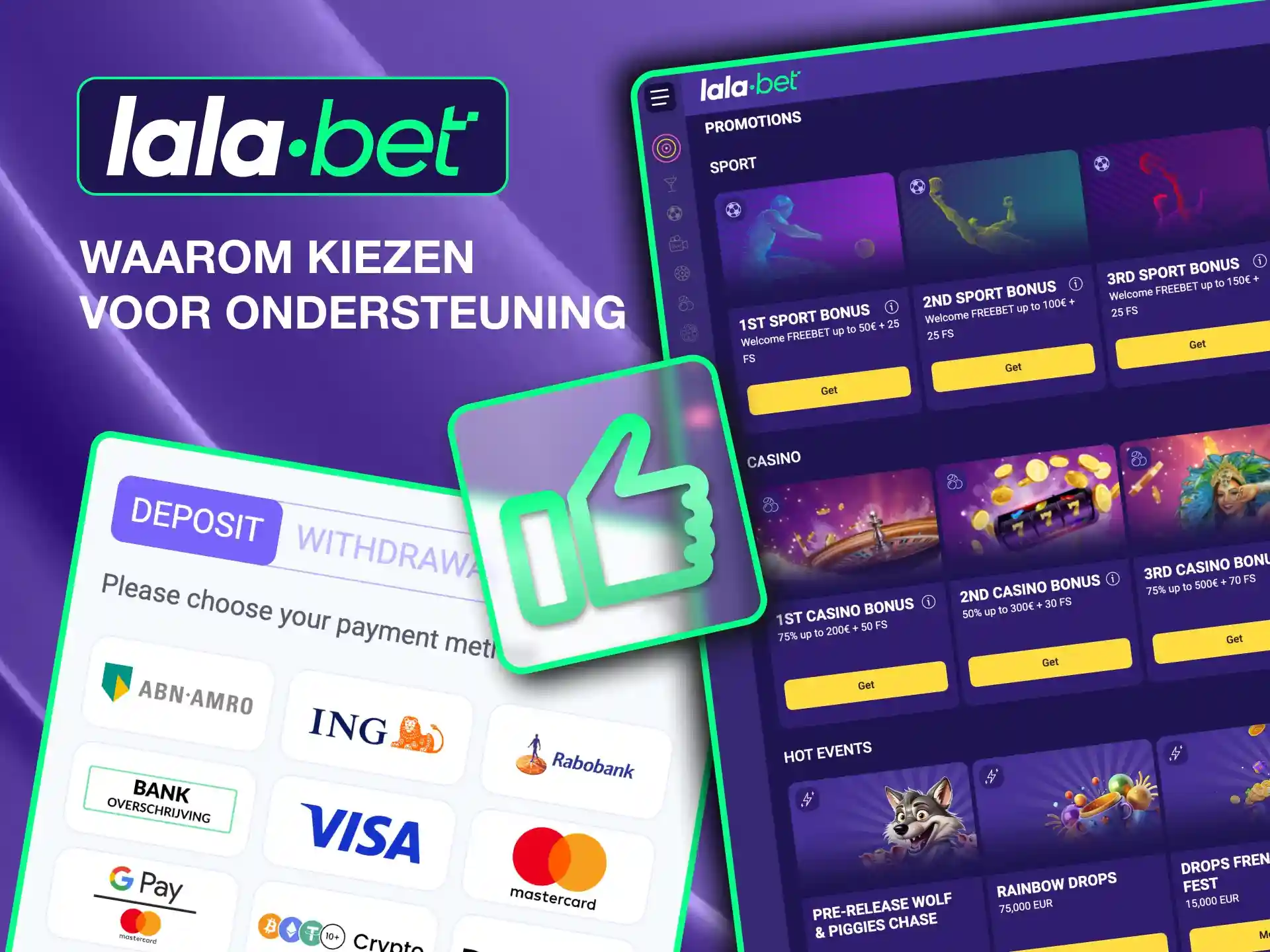 Contact LalaBet Casino support via email, live chat, or Telegram.